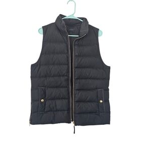 J. Crew Black Quilted Puff Vest with Gold Accent Size M